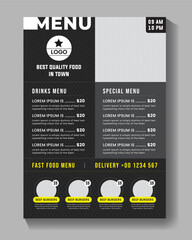 restaurant food menu poster and flyer design template