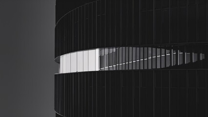 Obraz premium Modern Architectural Facade: A minimalist black and white image showcasing a striking, modern building with unique architectural details. The photo captures a close-up of the building's facade, highli