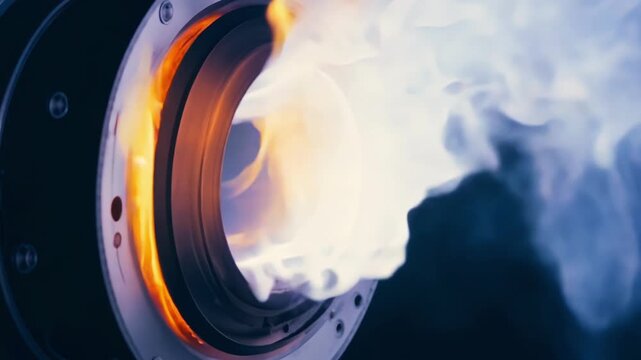 With each burst of thrust the flames momentarily expand and then quickly contract creating a mesmerizing visual display.