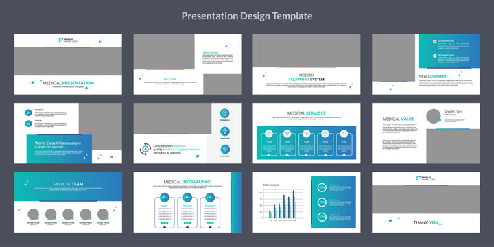 modern minimalist medical presentation slide design template, business hospital dentist presentation layout vector.
