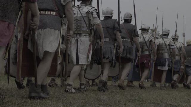 Soldiers from ancient Rome showcase discipline and strategy in a historical reenactment