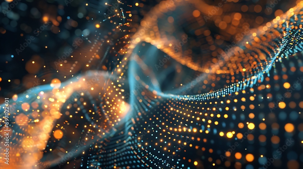 Poster abstract digital waves with glowing lights for futuristic connection network technology concept.