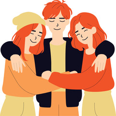 Flat illustration of Friends Embracing Each Other