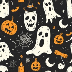 Illustration Doodle Halloween Seamless Pattern