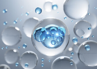Molecules Cosmetic serum, Skin Repair, Collagen Serum, Cosmetic Background, 3D Rendering