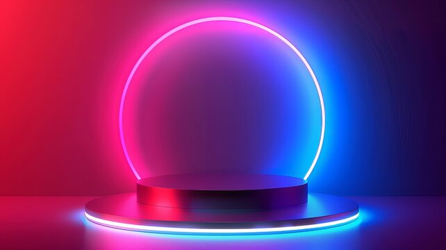 Giveaway neon podium, shop mega discount, special promo frame. Vector illustration