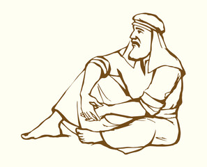 Vector drawing. Man sitting on the ground