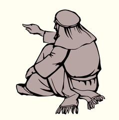 Vector drawing. Man sitting on the ground