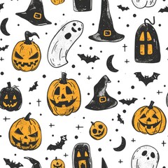 Illustration Doodle Halloween Seamless Pattern