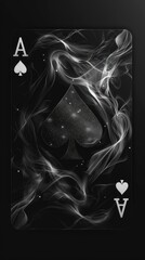 Ace of spades card with a neon glow, Cyberpunk, Dark background, Digital illustration, Futuristic details and glowing circuitry.