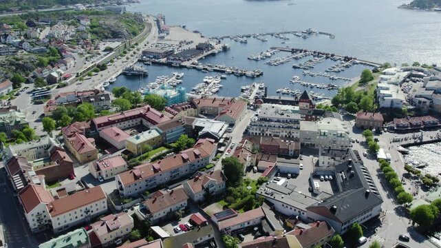 Stromstad Guest Harbour Sodra Hamnen In Stromstad, Sweden. Aerial Wide Shot