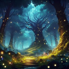 fantasy forest with bright lights