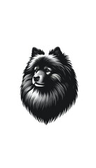 オランダのキースホンドのモノトーン画像。フサフサした被毛と友好的な性格が特徴。