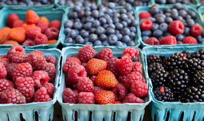 Colorful variety of fresh berries, Generative AI