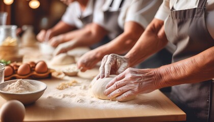 Seniors and middle-aged people at cooking classes