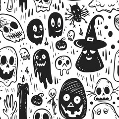Illustration Doodle Halloween Seamless Pattern