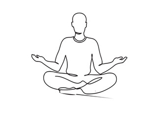 Meditating man in lotus yoga pose. line drawing. Vector illustration.
