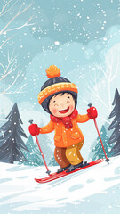 A Joyful Winter Day on the Slopes: A Little Boy Skipping Through the Snow