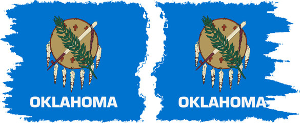 Oklahoma and Oklahoma states grunge brush flags connection, vector