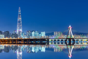 Seoul City at twilihgt han river South Korea
