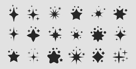 Set of star Y2k shapes. Abstract cool shine 70s 80s 90s design elements.