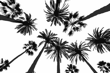 Fototapeta premium Detailed palm and coconut tree silhouette worms eye view illustration