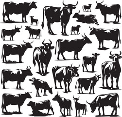 cow silhouette, black Color isolated on white background