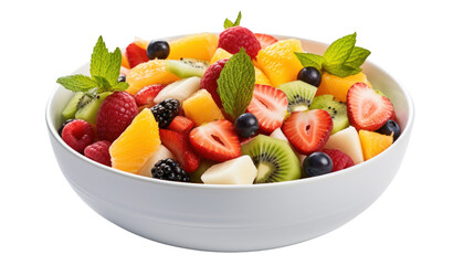 Fresh mixed fruit salad in a bowl isolated on white background