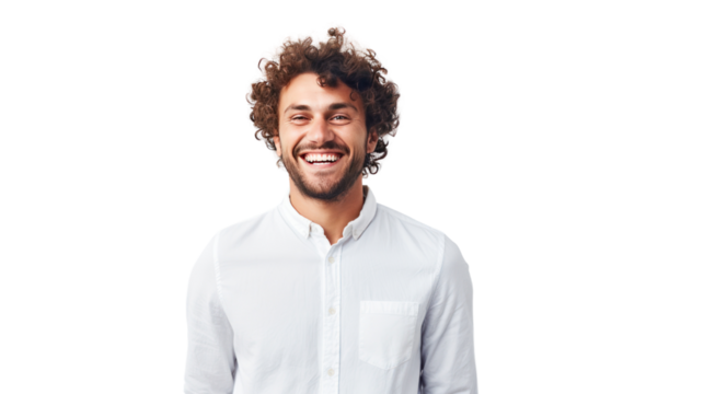 Happy young businessman or student isolated on white background