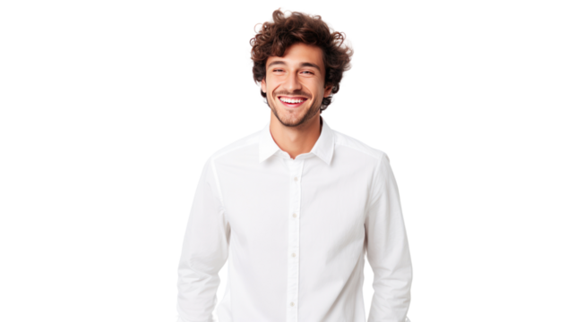 Happy young businessman or student isolated on white background