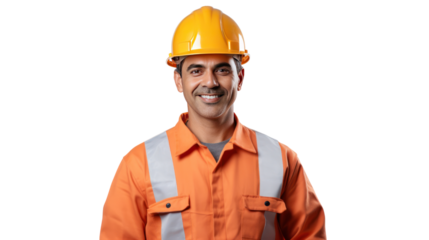 Handsome male engineer looking at camera isolated on white background