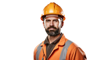 Handsome male engineer looking at camera isolated on white background.