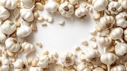 garlic on white background. empty space for your text