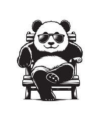 vector Chilling Panda vector art,graphics Pandas icons set,vintage illustration Panda clipart,vector Pandas flat style artwork design