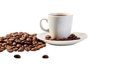 Fototapeta premium Coffee with coffee beans in the morning isolated on white backg