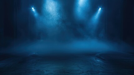 Mysterious blue lighting illuminates a foggy scene, creating an atmospheric background for various creative projects.