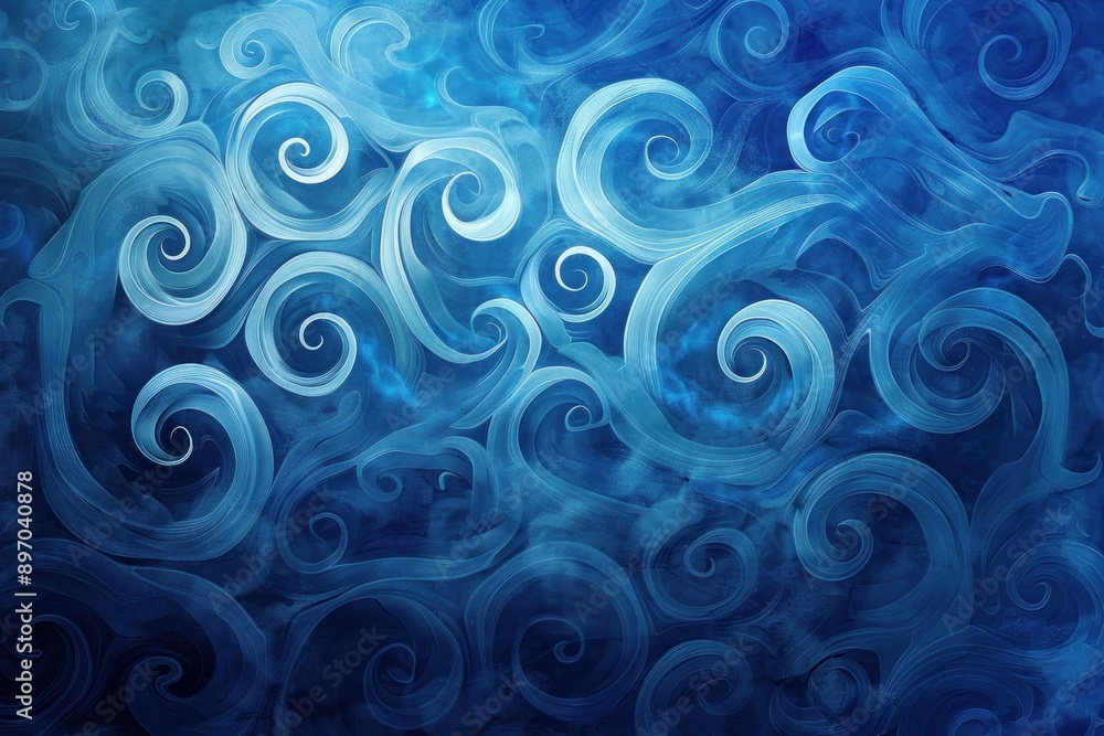 Poster abstract blue background forming a pattern of swirling curls
