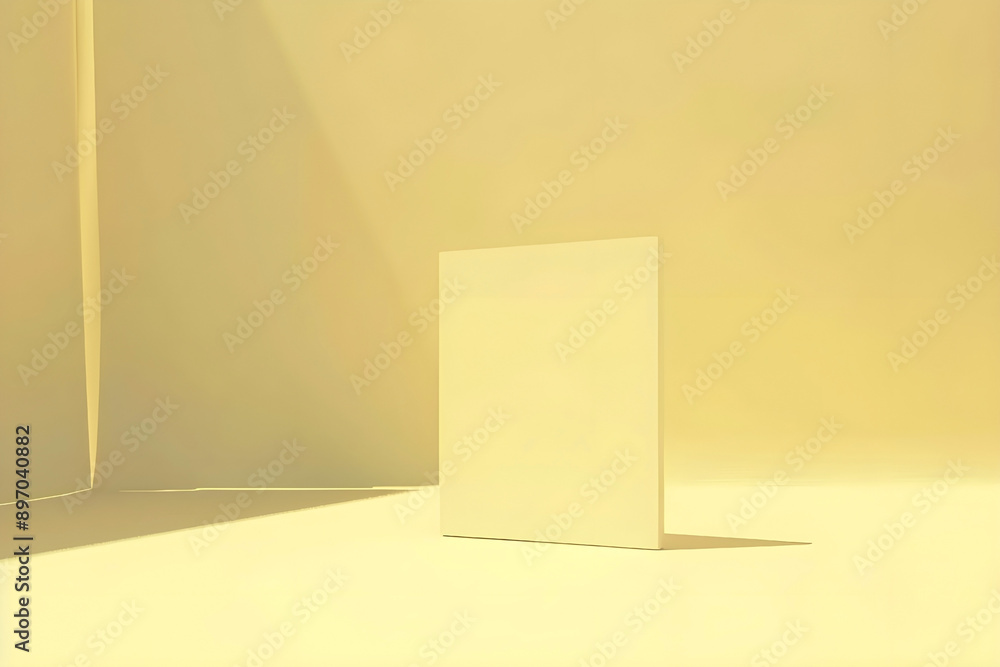 Poster minimalist abstract composition with a blank canvas in a sunlit room. copy space