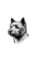 スコットランドのケアーン・テリアのモノトーン画像。小型で勇敢、古くからのテリア種で好奇心旺盛。