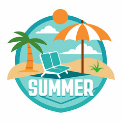 Coconut palm hand drawn summer beach vector illustration  typography 