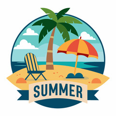 Coconut palm hand drawn summer beach vector illustration  typography 