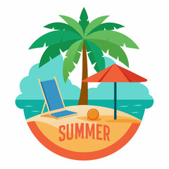 Coconut palm hand drawn summer beach vector illustration  typography 