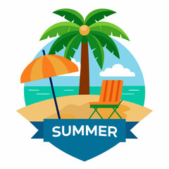Coconut palm hand drawn summer beach vector illustration  typography 