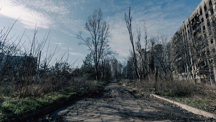 destroyed building in a city lost in the war in Ukraine