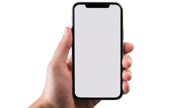 Hand holding Smartphone on white background