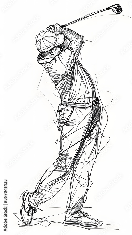 Aufkleber minimal single continuous scribble line drawing of a golf player