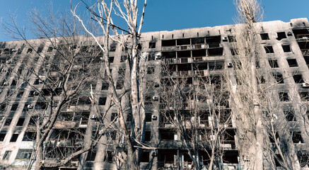 destroyed building in a city lost in the war in Ukraine