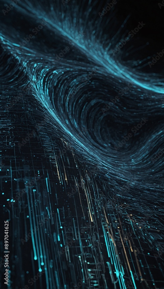 Aufkleber digital background with futuristic technology wave, abstract big data visualization. high contrast