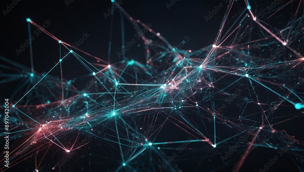 Poster digital connection network with lines and dots, abstract 3d plexus technology