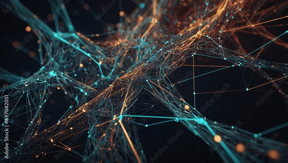 Poster digital connection network with lines and dots, abstract 3d plexus technology